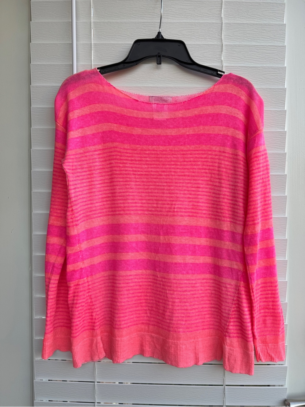 Lilly Pulitzer 100% Linen Pink Stripe Boat Neck Lightweight Sweater XS Top